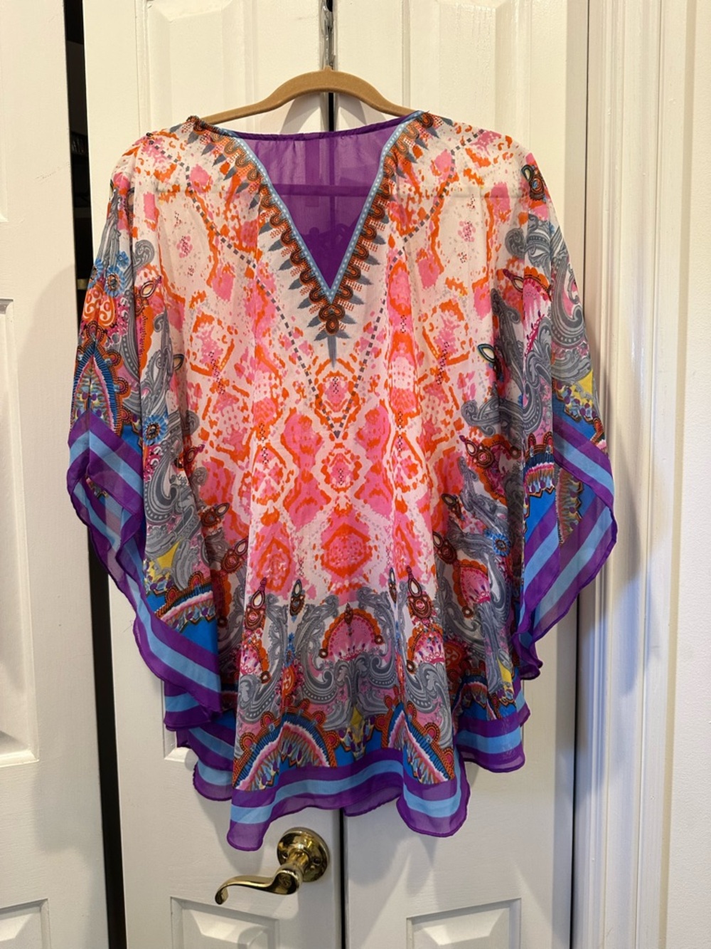 Bohemian Lace-Up V-Neck Poncho Top in Pink